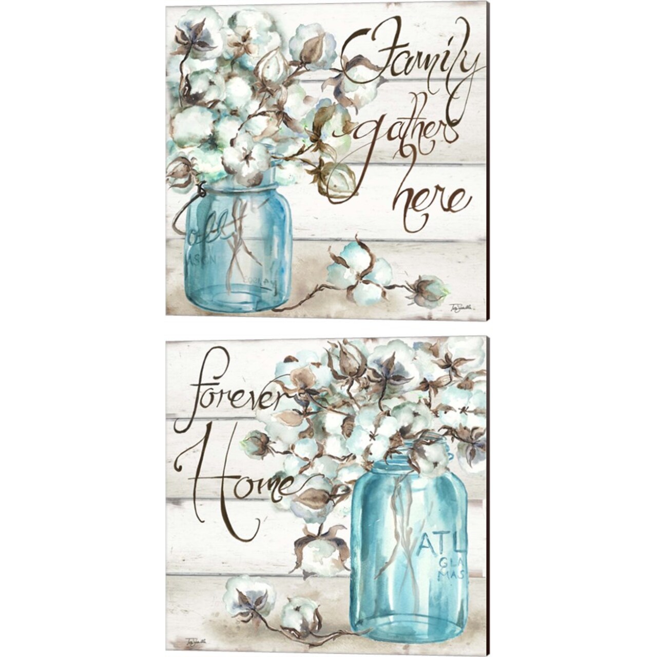 Cotton Ball Mason Jar by Tre Sorelle Studios 14" x 14" Canvas Wall Art (Set of 2)